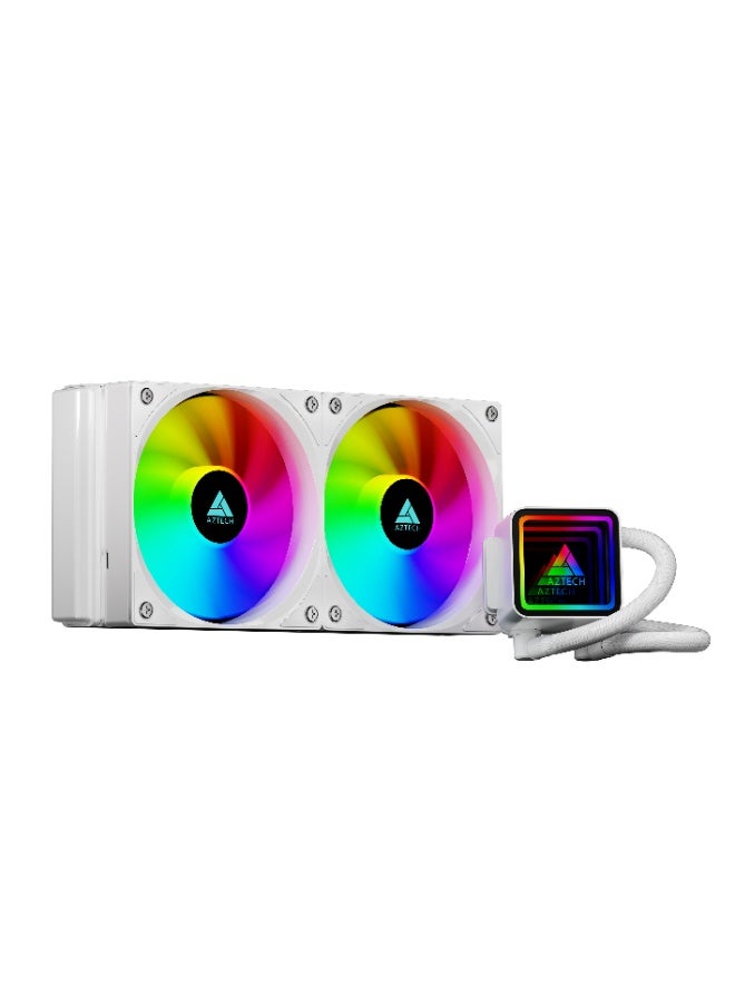 AZTECH 240mm AIO Liquid CPU Cooler White Dual PWM ARGB Fans Infinite Mirror Pump High Performance Water Cooling Copper Base 260W TDP for Gaming PC Intel LGA1700 AMD AM5 AM4 - Image 1